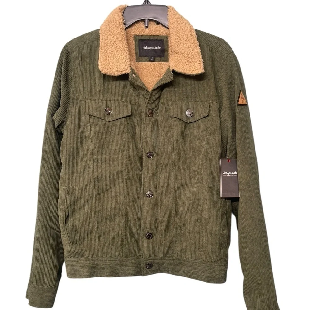 Aeropostale Men's Dark Olive Sherpa Jacket size S